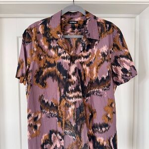 Express Men's Short Sleeve Artistic Print Shirt - Purple and Black